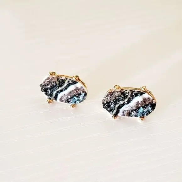 tiny Marble Druzy Stud Earrings - Picture 4 of 9